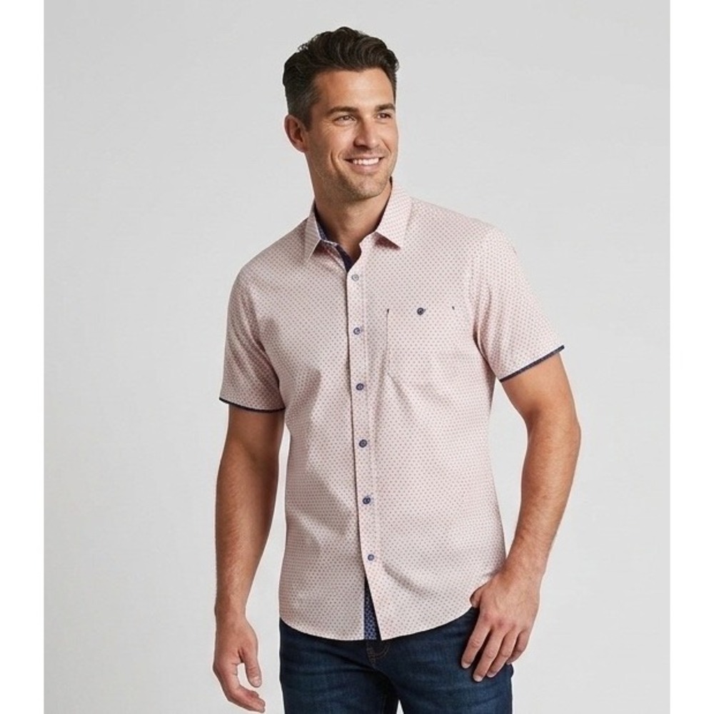 7 Diamonds Medina Algorithm 4-Way Stretch Shirt Mens L Pink Blue Geometric